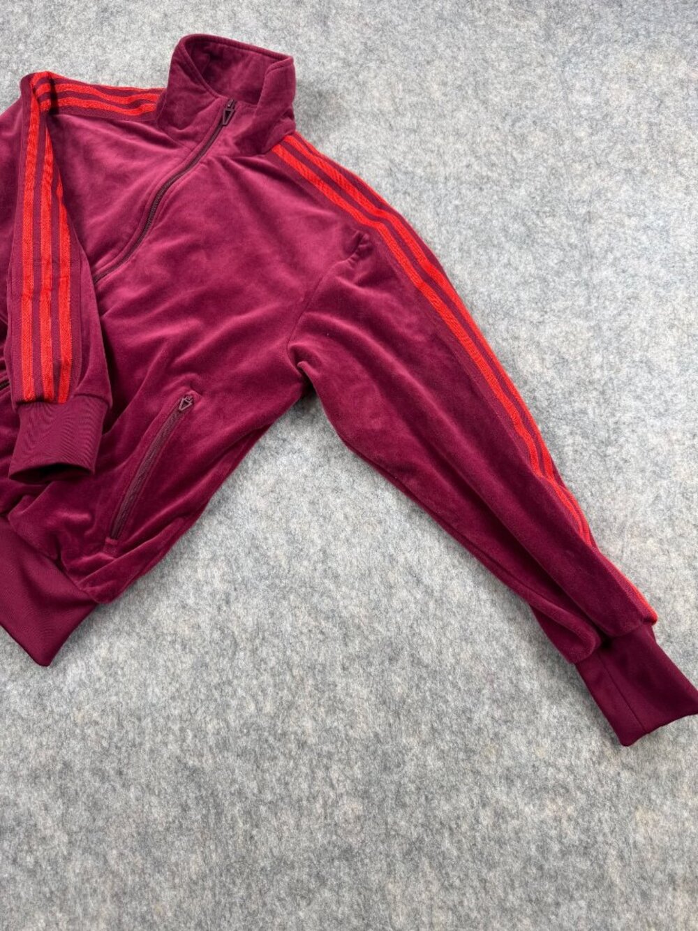Adidas Ivy Park Womens Track Jacket Velour Sz M Burgundy Stripe - Picture 4 of 11